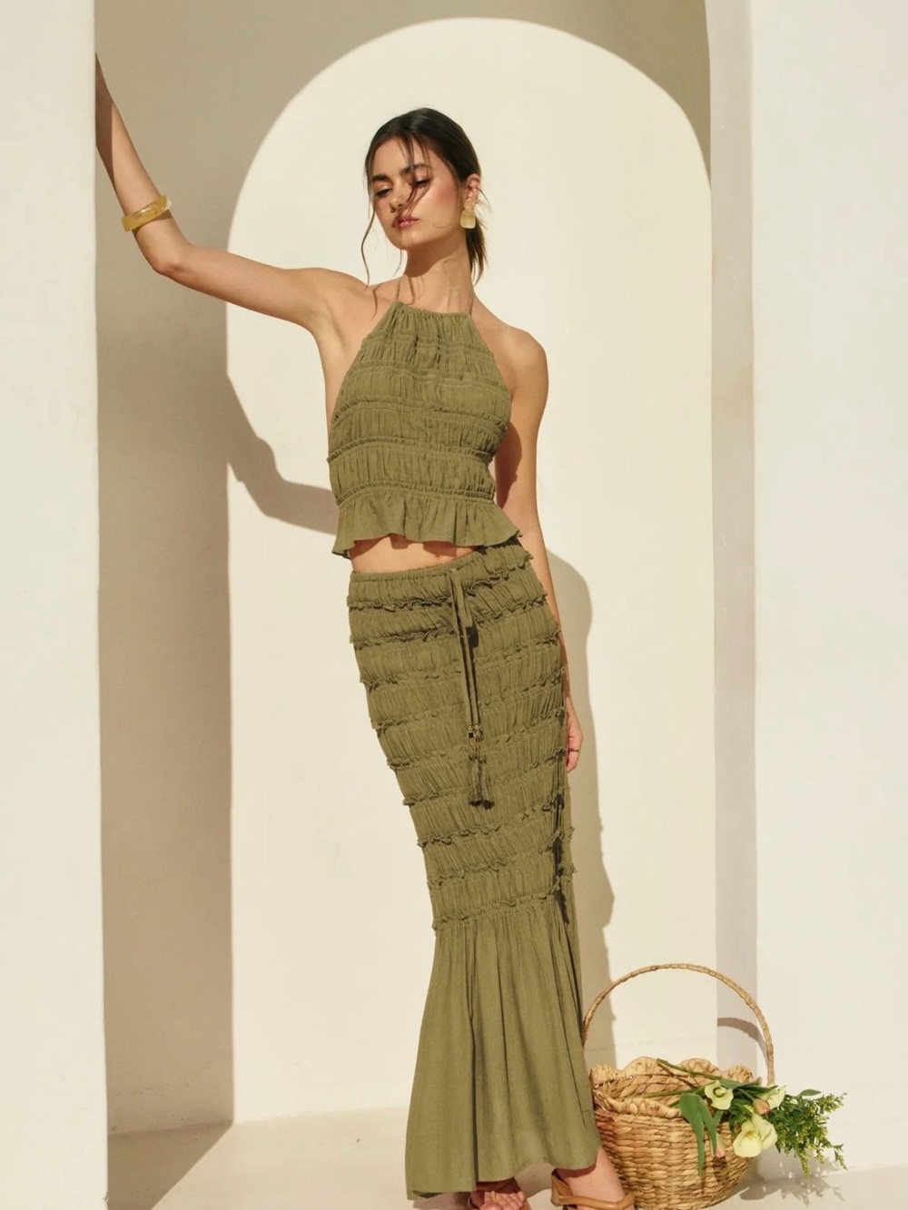 NWT Dress Forum | Green Mermaid cut textured Maxi skirt sz M - Picture 1 of 11